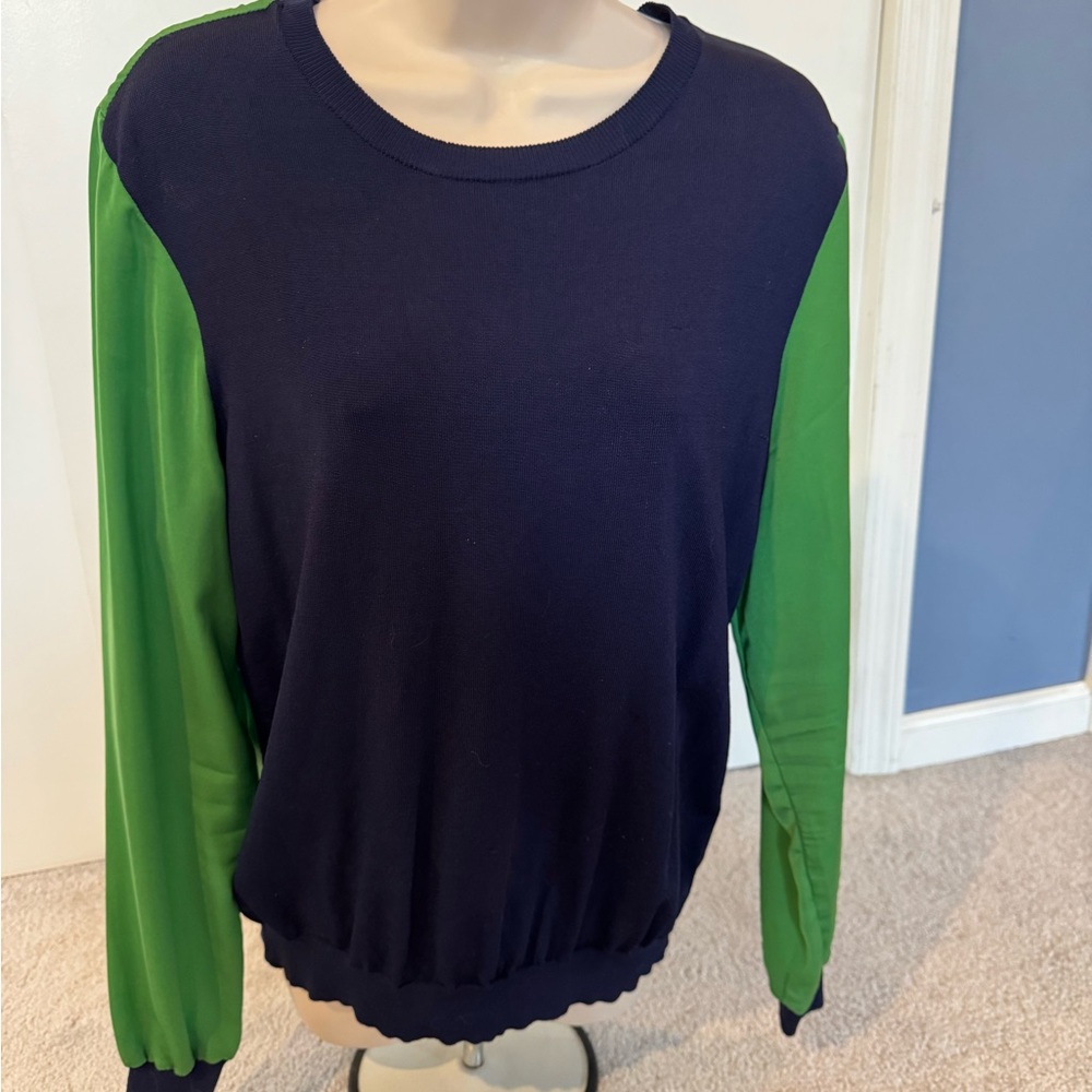 Blue and green crew neck sweater. LARGE